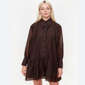Ganni Oversize Organza Check Mini Dress